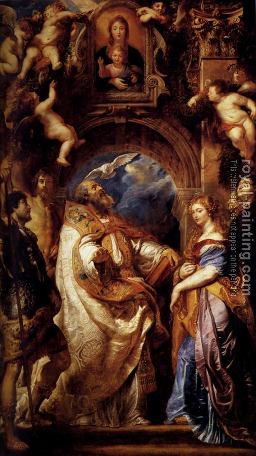 Peter Paul Rubens : Saint Gregory With Saints Domitilla, Maurus, And Papianus
